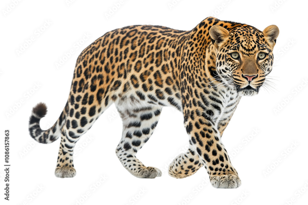 A walking leopard isolated on white, png A walking leopard isolated on white, png