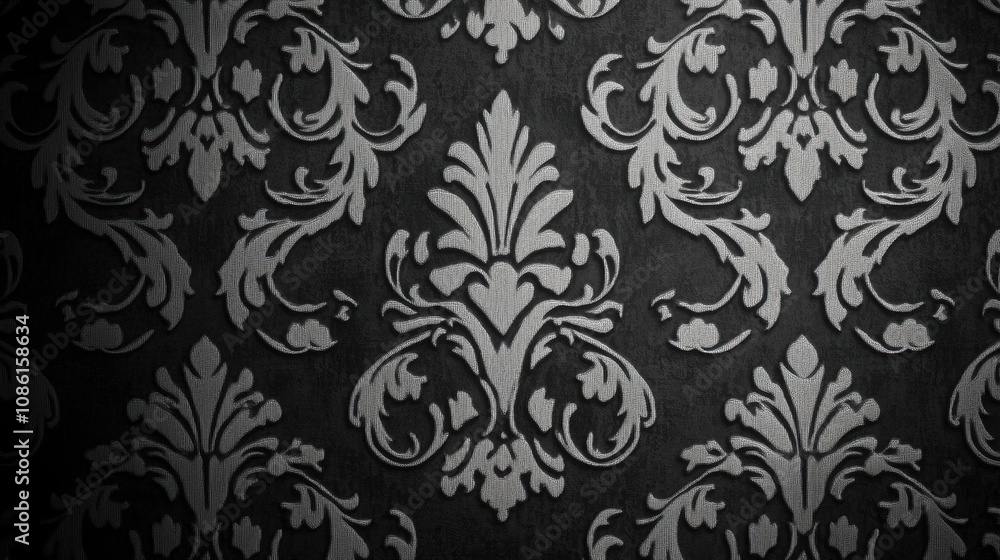 Elegant Black and Silver Damask Pattern Wallpaper Elegant Black and Silver Damask Pattern Wallpaper