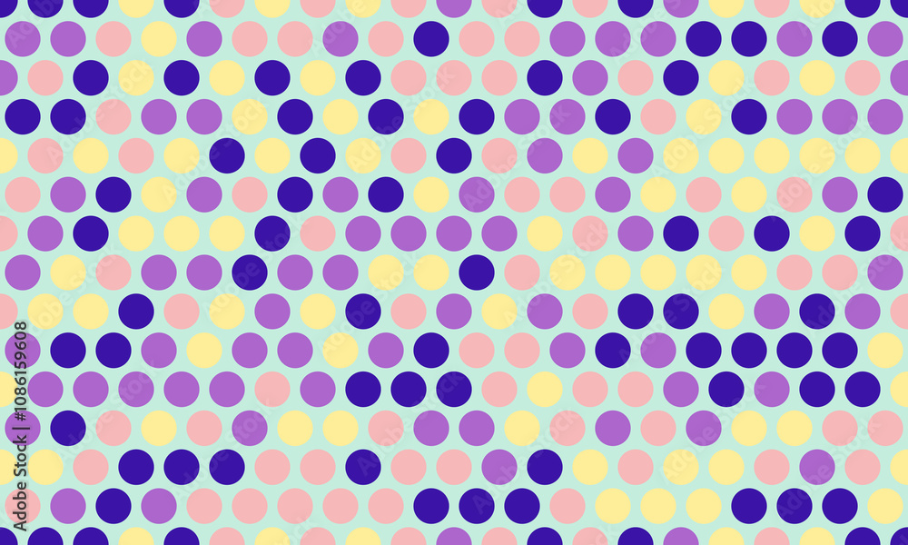 Seamless spotted pattern with colorful round shapes, ideal for abstract backgrounds, wallpaper, or textile prints with a geometric touch. Seamless spotted pattern with colorful round shapes, ideal for abstract backgrounds, wallpaper, or textile prints with a geometric touch.
