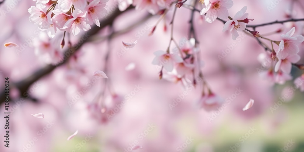 Soft pink sakura petals falling gently on a blurred background with a dreamy atmosphere, falling, sakura Soft pink sakura petals falling gently on a blurred background with a dreamy atmosphere, falling, sakura