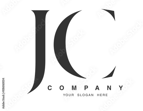 JC logo design. Initial letter j and c serif font style. Creative classic company name typography. Trendy logotype or identity.