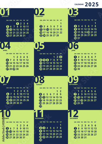2025年_年間カレンダー_おしゃれスクエア
