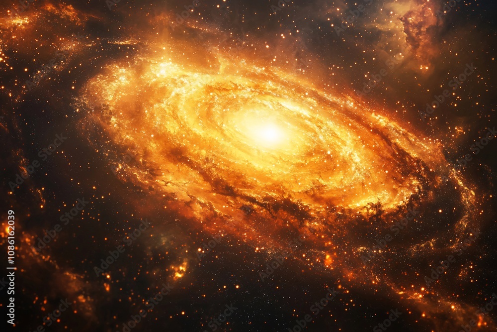 A Cosmic Dance of Light: The Mesmerizing Beauty of an Orange Spiral Galaxy A Cosmic Dance of Light: The Mesmerizing Beauty of an Orange Spiral Galaxy