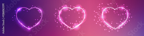 Neon double frame in heart form with shining effects