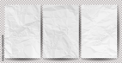 Set of white clean crumpled papers