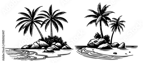 black and white set palm trees vector tropic vacation