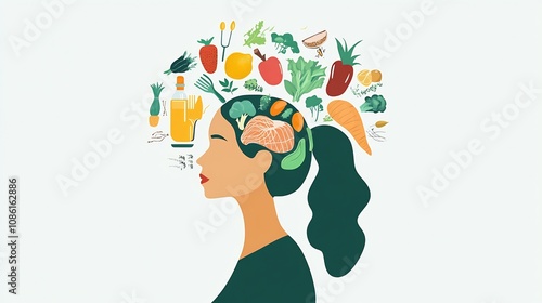 Healthy Eating Concept with Woman and Food Illustration