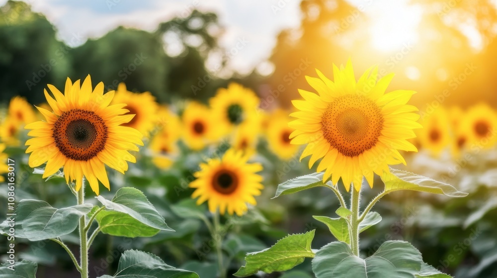Bright Sunflowers Under Warm Summer Sunlight Bright Sunflowers Under Warm Summer Sunlight