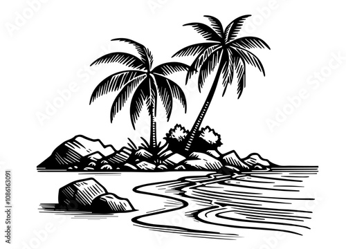 black and white set palm trees vector tropic vacation