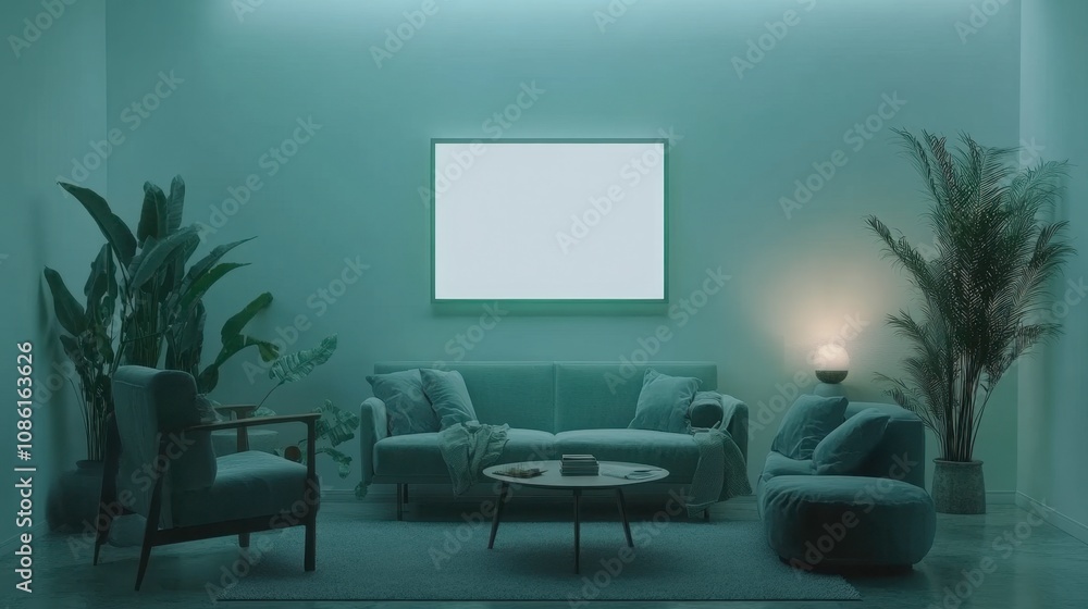 Modern Minimalist Living Room with Soft Lighting Modern Minimalist Living Room with Soft Lighting