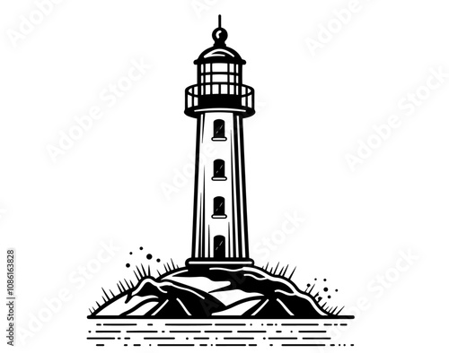 lighthouse water light sea sun rocks hill rock vector set