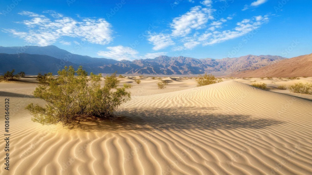 Serene Desert Landscape Under Clear Blue Sky Serene Desert Landscape Under Clear Blue Sky