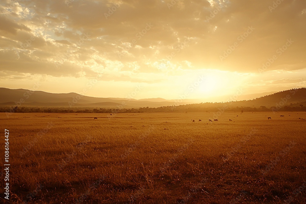 Golden Hour Over Vast Plains: A Serene Landscape Golden Hour Over Vast Plains: A Serene Landscape