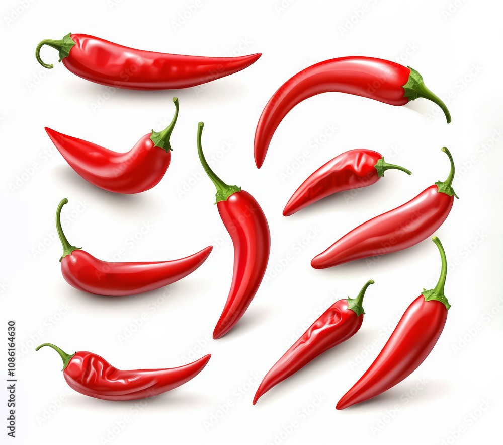 Set of chili peppers, red and hot peppers isolated on white background. Set of chili peppers, red and hot peppers isolated on white background.