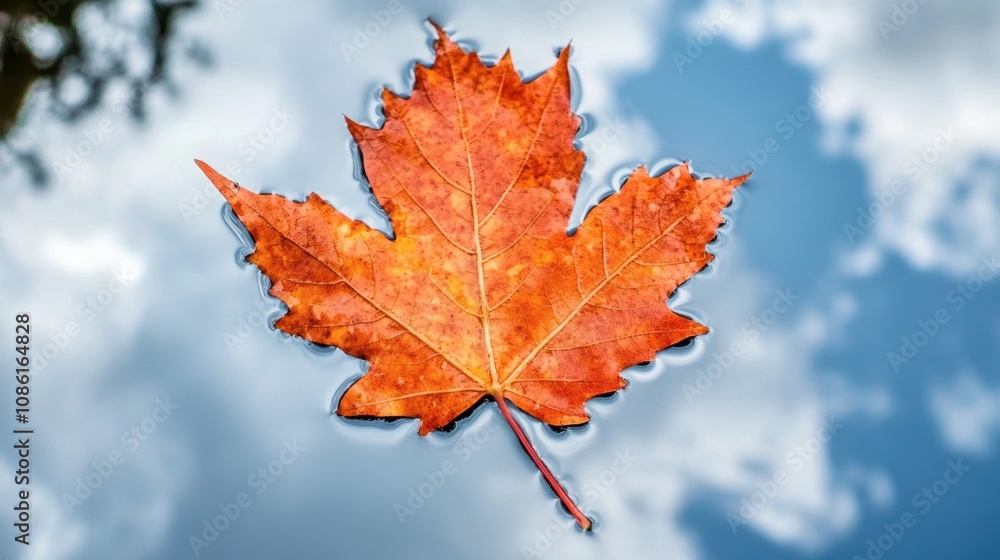 Vibrant Red Maple Leaf on Calm Water Surface Vibrant Red Maple Leaf on Calm Water Surface