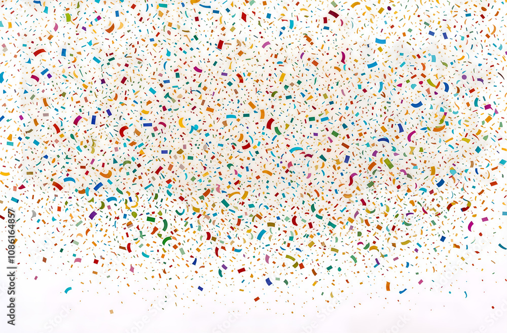 A vibrant burst of colorful confetti scattered on a white background, symbolizing celebration and joy. Generative AI A vibrant burst of colorful confetti scattered on a white background, symbolizing celebration and joy. Generative AI