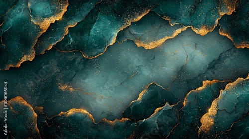 Abstract design featuring teal and gold textures with a layered appearance.