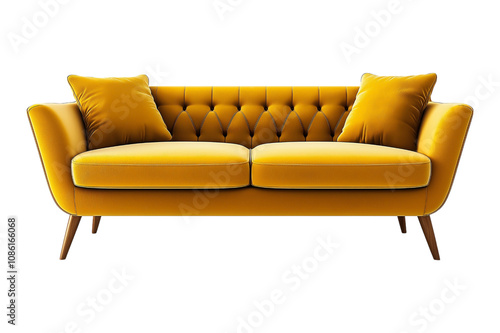 A yellow sofa isolated on white, png