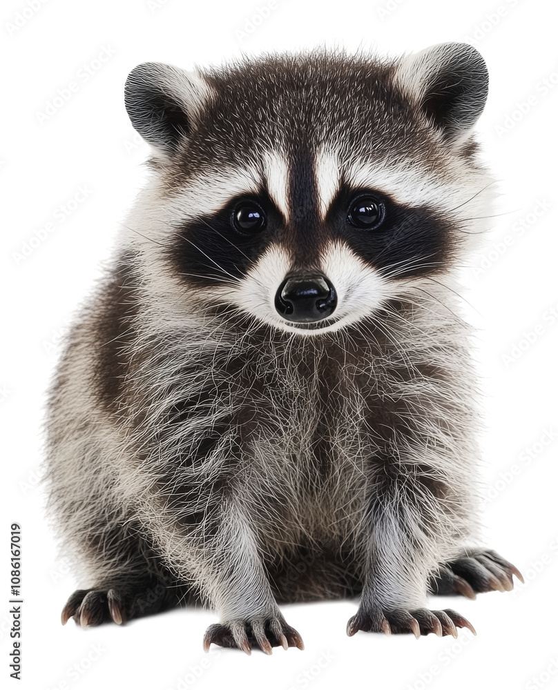 Fototapeta premium PNG Young raccoon sitting calmly on a white background