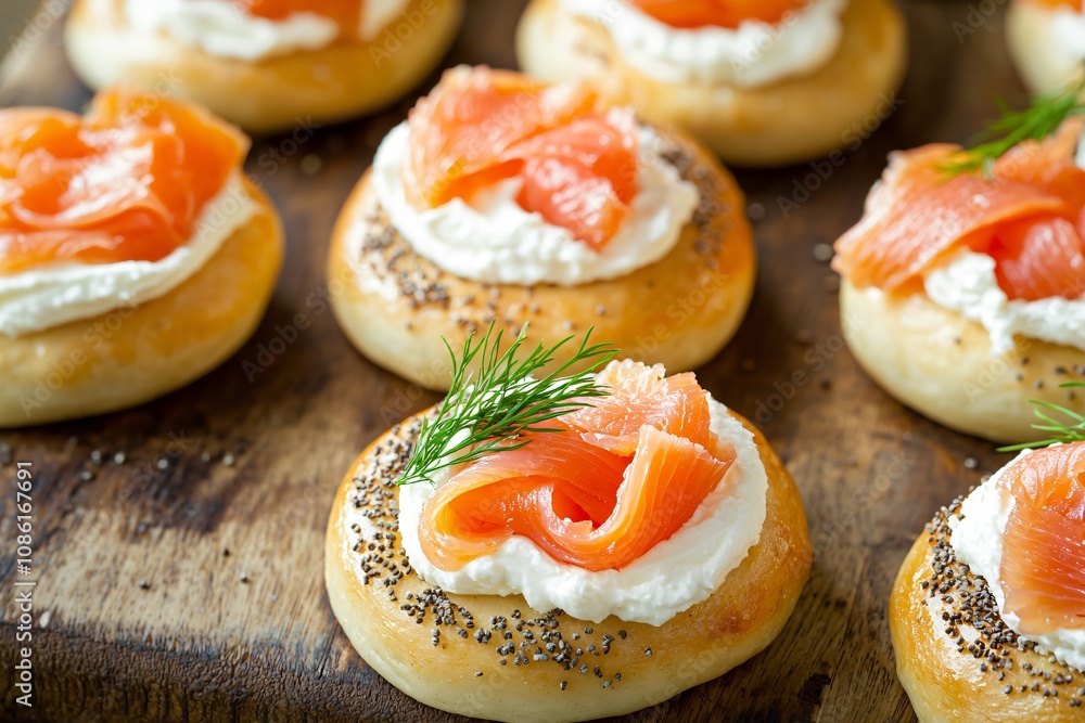 Savory Bagels with Cream Cheese and Smoked Salmon Garnish Savory Bagels with Cream Cheese and Smoked Salmon Garnish