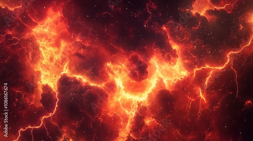 Fiery Abstract Space Background with Lightning Effects