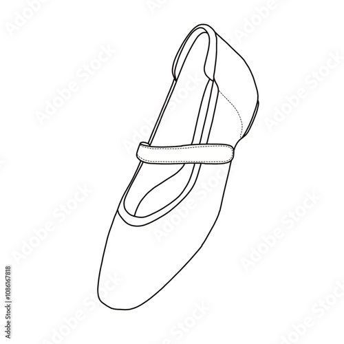 Women's Ballet flats with arch support and Concealed Low Wedge Heel shoes Line art, Technical sketch hand drawing outline vector doodle top side isometric view isolated on white background
