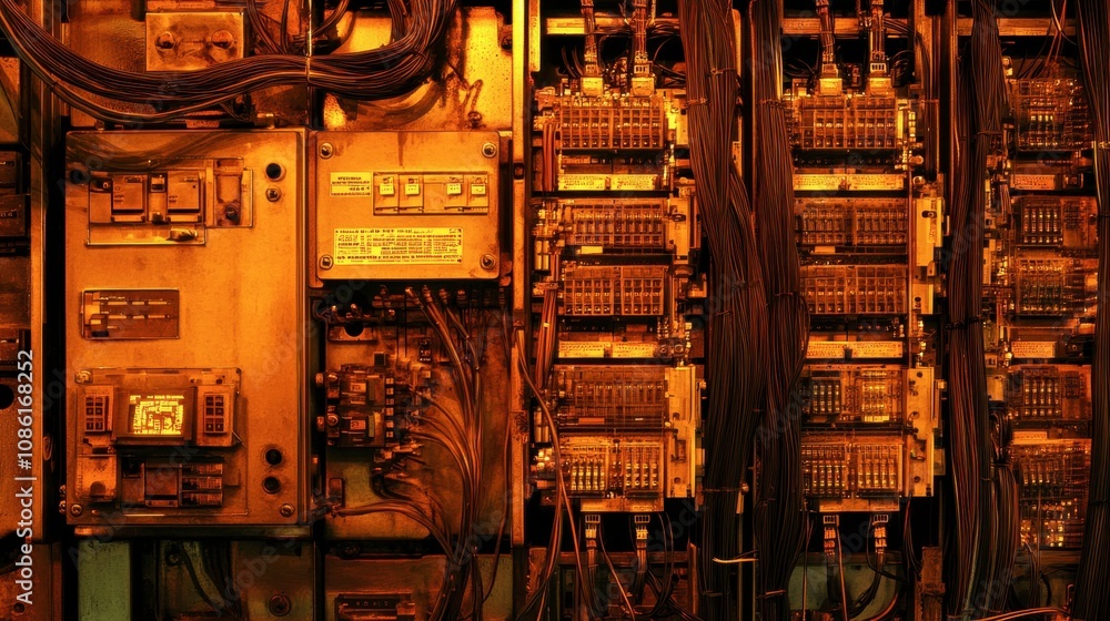 Industrial Control Panel with Wires and Equipment Industrial Control Panel with Wires and Equipment