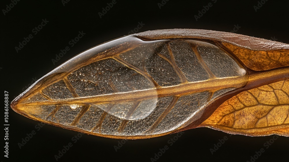 Close-Up of a Leaf with Water Droplet Detail Close-Up of a Leaf with Water Droplet Detail