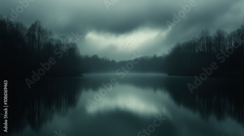 Stormy Reflection Over Calm Lake Landscape