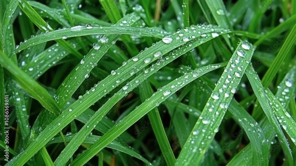 Fresh Green Grass with Water Droplets Detail Fresh Green Grass with Water Droplets Detail