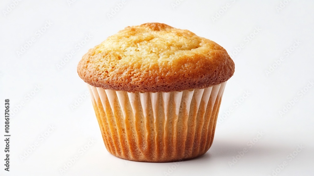 A Single Golden Muffin on a White Background A Single Golden Muffin on a White Background