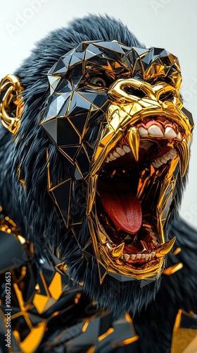 Geometric Gorilla Roaring Gold Black Artwork photo