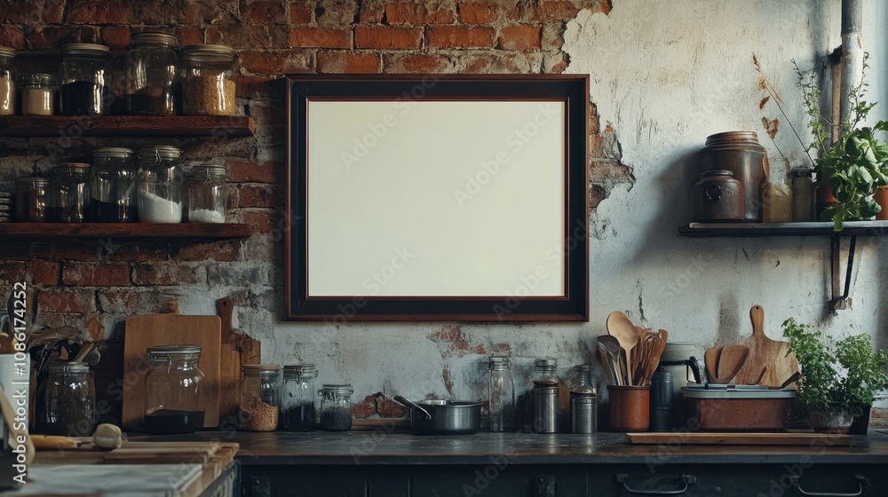 Cozy Kitchen with Blank Frame for Personalization Cozy Kitchen with Blank Frame for Personalization