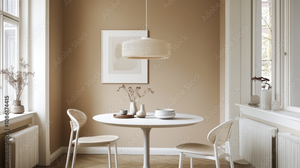 Fototapeta premium Modern Minimalist Dining Room with Natural Accents