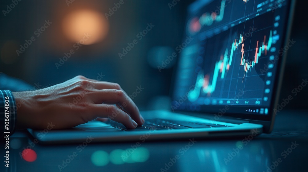Businessman Analyzing Data on Modern Computer with Interactive Business Graphs Businessman Analyzing Data on Modern Computer with Interactive Business Graphs