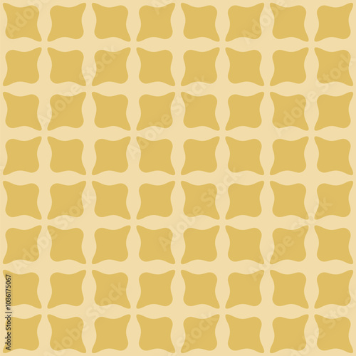 Abstract seamless pattern. Simple vector minimal geometric floral ornament. Retro vintage style gold background texture with bold flower silhouettes, leaves, lattice, curved lines, mesh. Repeat design