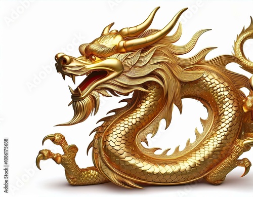 gold dragon chinese zodiac isolated white background