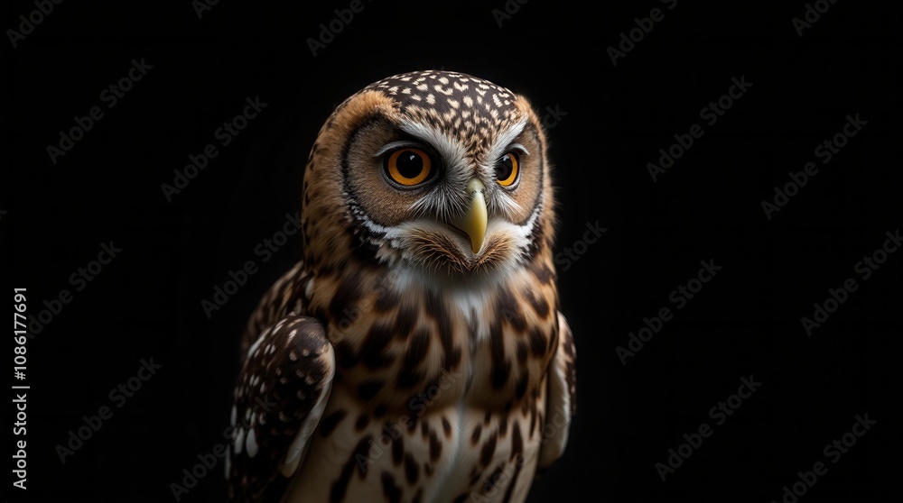 Obraz premium Close-Up of Great Spotted Owl on Black Background Detailed View of Bubo Bubo