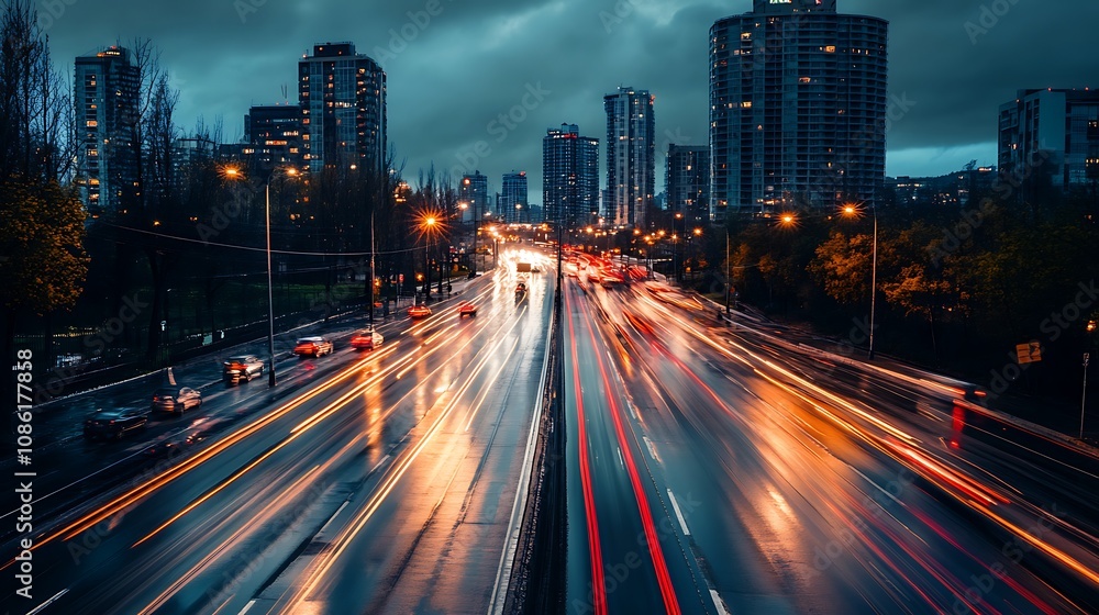 Fototapeta premium Night City Highway Traffic Lights