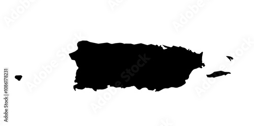 A contour map of Puerto Rico. Vector graphic illustration on a transparent background with black country's borders