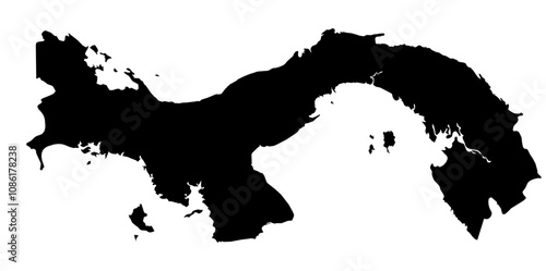 A contour map of Panama. Vector graphic illustration on a transparent background with black country's borders
