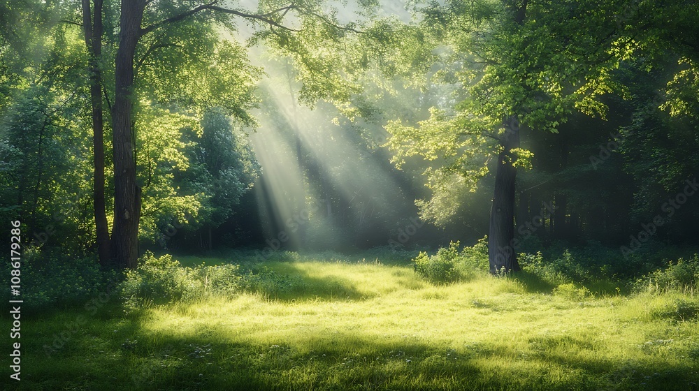Sunbeams in a Green Forest Sunbeams in a Green Forest