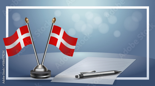Denmark National flags on small table with bokeh background, cooperative relationship