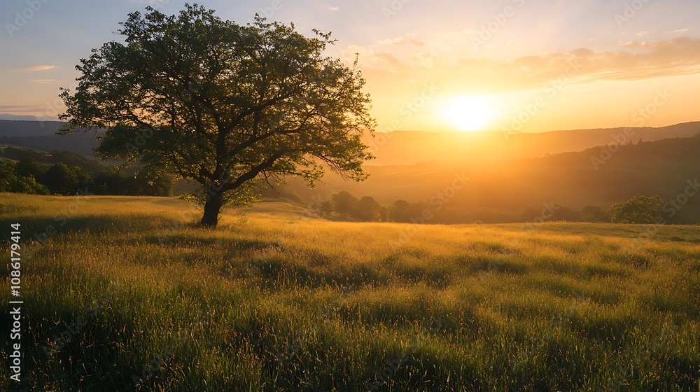 Sunset Landscape with Single Tree Sunset Landscape with Single Tree