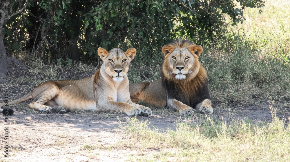 Majestic Lions Relaxing in Natural Habitat Majestic Lions Relaxing in Natural Habitat