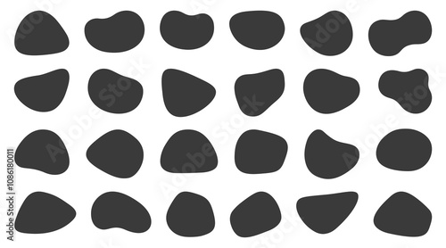 Abstract flowing liquid shapes set. Creative asymmetrical frame template. Black irregular figures. Vector illustrations.