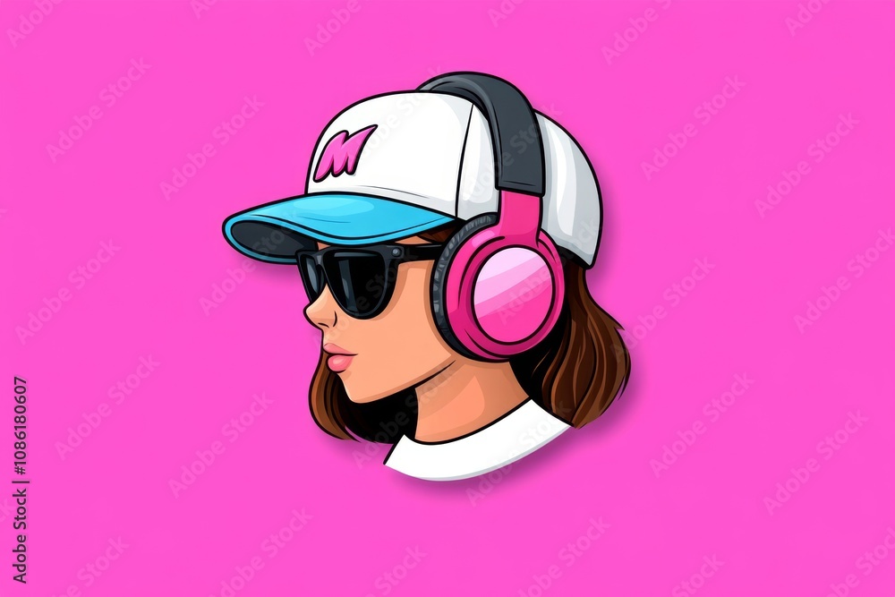 Minimalist icon of a young person with headphones on, enjoying music in a relaxed, clean style Minimalist icon of a young person with headphones on, enjoying music in a relaxed, clean style