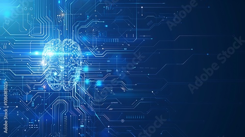 A digital representation of a brain integrated with circuit patterns, symbolizing technology and artificial intelligence.