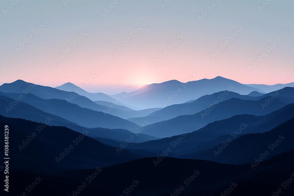 Serene Sunset Over Blue Mountain Ranges Serene Sunset Over Blue Mountain Ranges