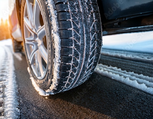 winter car tires change time macro photography of tire treads snow and ice vehicle maintenance seasonal transition safety winter driving tips auto care close up perspective photo